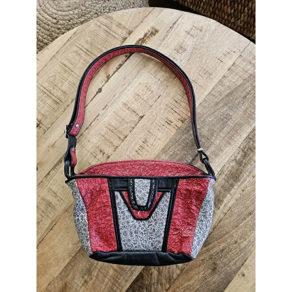 D’Onofrio Leather Designs Handcrafted Shoulder Bag‎ Black Red USA